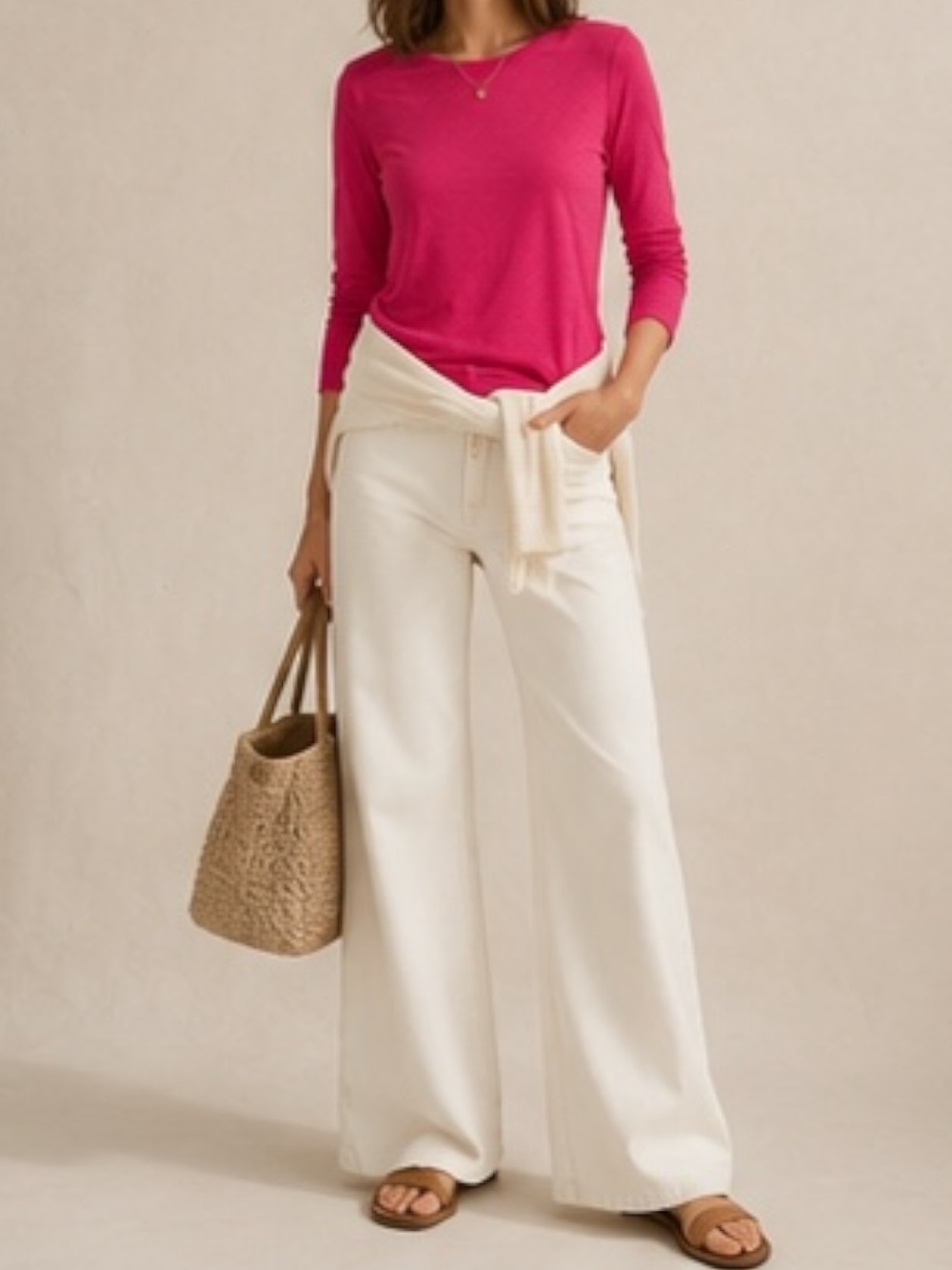 J.Crew Girlfriend Slub Cotton Fitted Crewneck Long Sleeve Tee Pink NWT Sz M